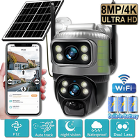 8MP 4K Wireless Solar Camera Outdoor Dual Lens PTZ Wifi IP Camera PIR Night Vision V380 Pro CCTV Security Protection Monitor