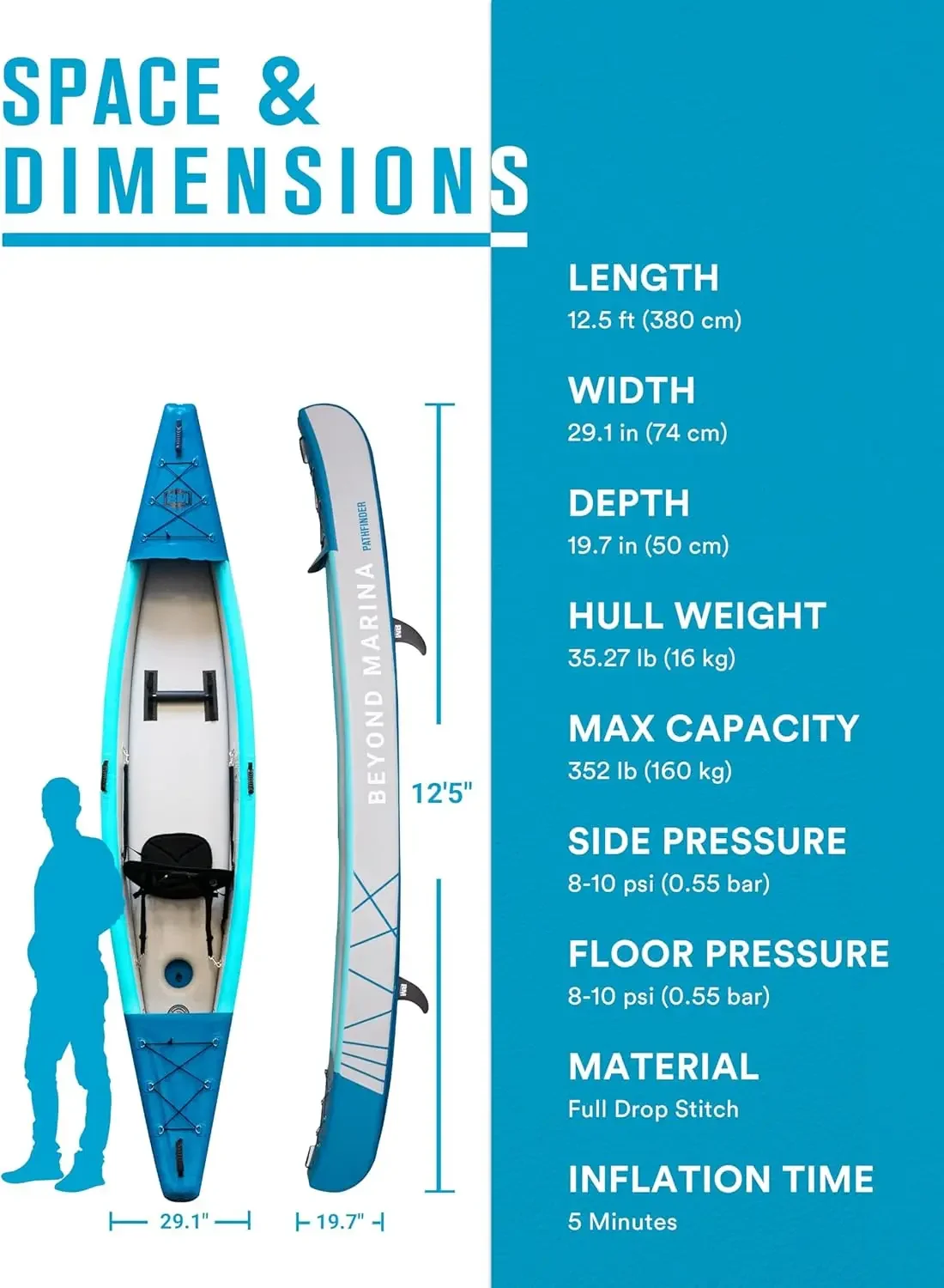 Di atas MARINA Kayak tiup 1 & 2 & 3 orang dewasa-Kayak jahitan Jatuh penuh dengan dayung aluminium, kursi, pijakan kaki, pompa,