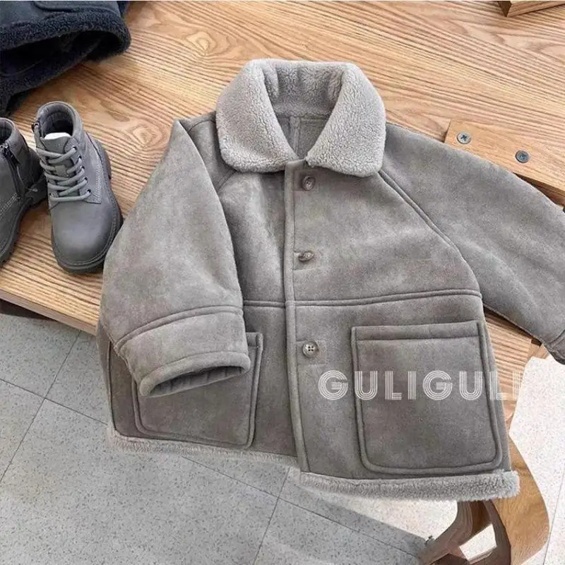 

2025 Winter New Children Warm Coat Boys Girls Long Sleeve Lamb Fleece Jacket Long Sleeve Baby Cotton Padded Jacket Kids Clothes