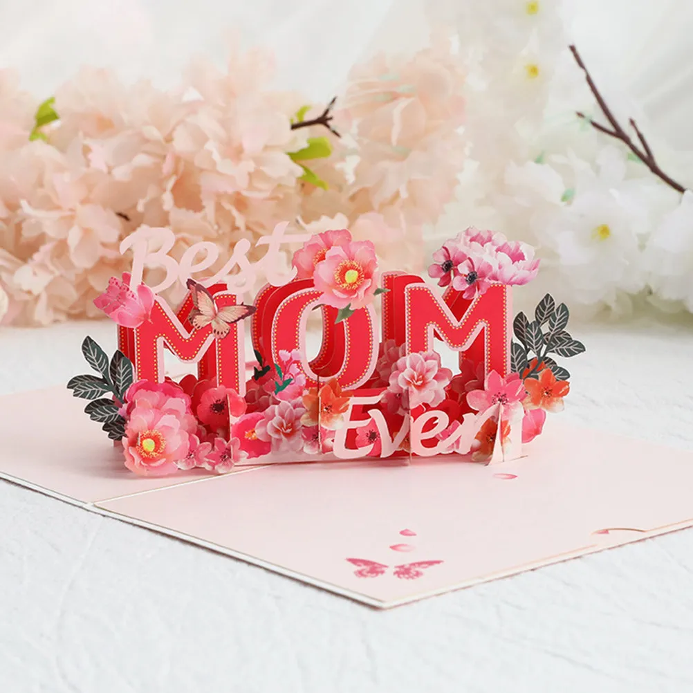 

3D Mother's Day Greeting Card Flower Letter Design Romantic Papercraft Card Mom Blessing Message Best Gift for Mother Festival