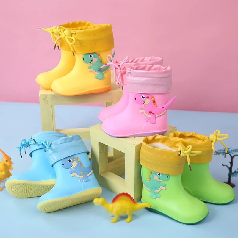 Children Rain Boots Rubber Boots Kids Water Shoes PVC Baby Cartoon Waterproof Non-slip Warm Winter