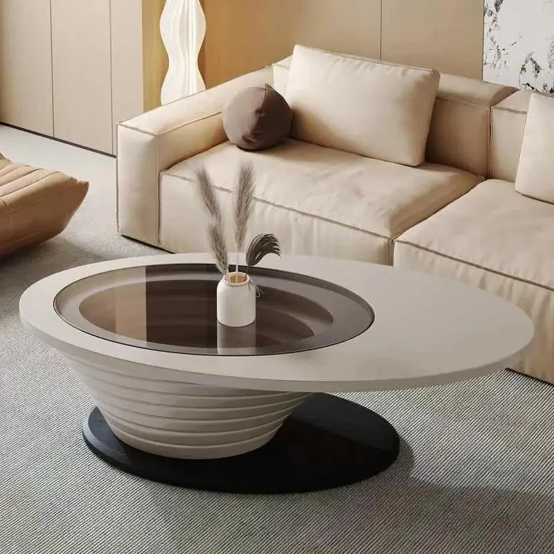 Manmade Board Coffee Table Aesthetic Oval Side Living Room Tea Table Space Saving Designer Salontafel Woomkamer Home Furniture
