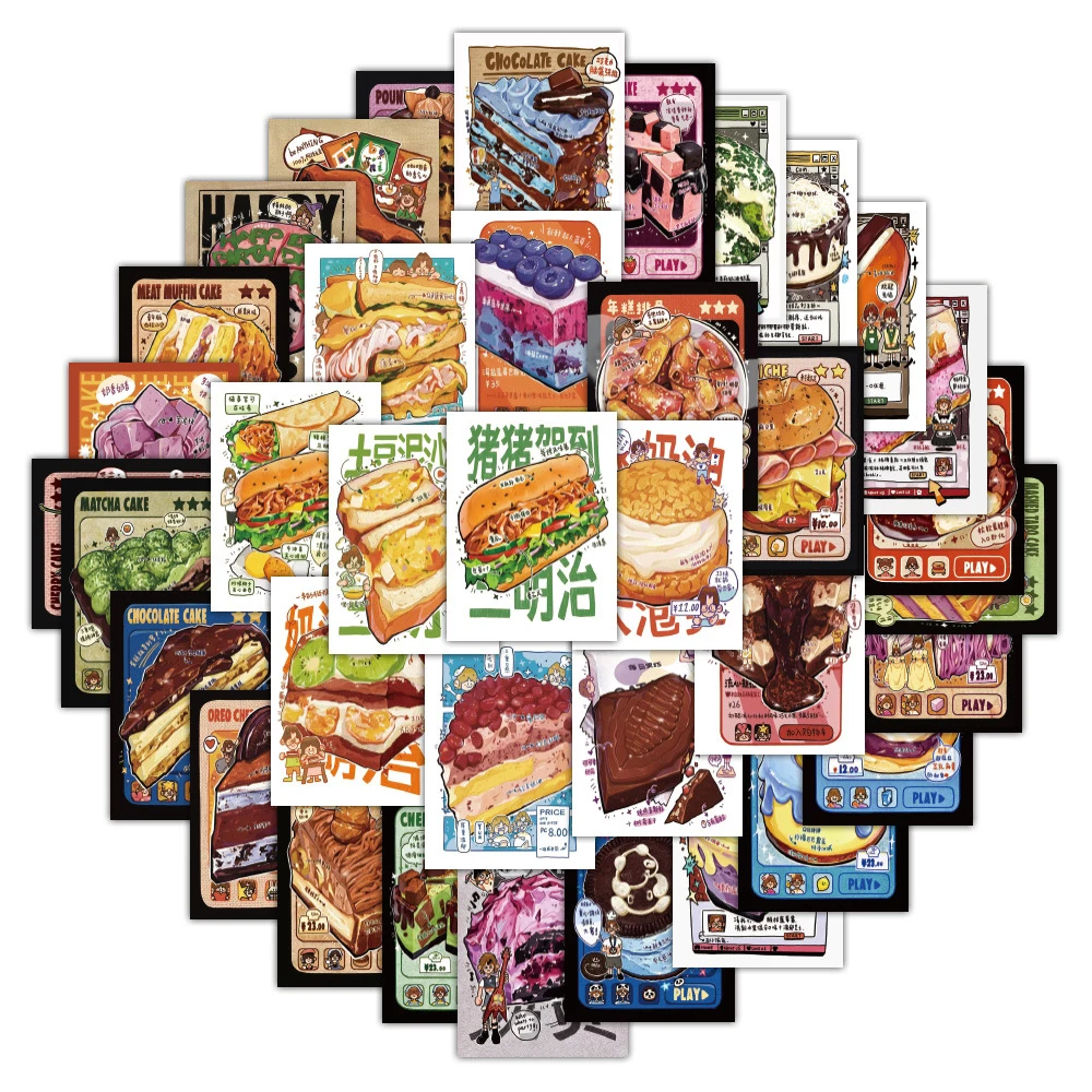 

10/30/60pcs Cute Cartoon Cake Dessert Poster Stickers Hand-Drawn Graffiti Decals Fridge Phone Suitcase Waterproof Sticker Decor