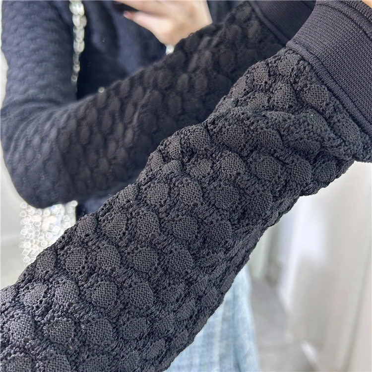 Chunyuan Good Goods # S Home~French Black Hollow Slim Fit Short Knitted Cardigan Small Fragrant Versatile Short Coat for Women