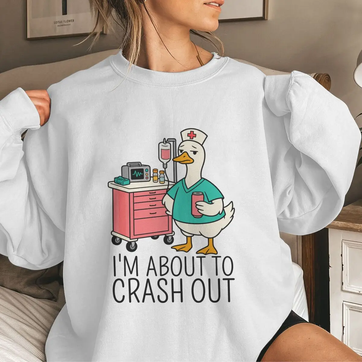 I Am About To Crash Out Nurse Sweatshirt Women Healthcare Provider Long Sleeve Nurse Life Pullover Gift Nurse Student Sweatshirt