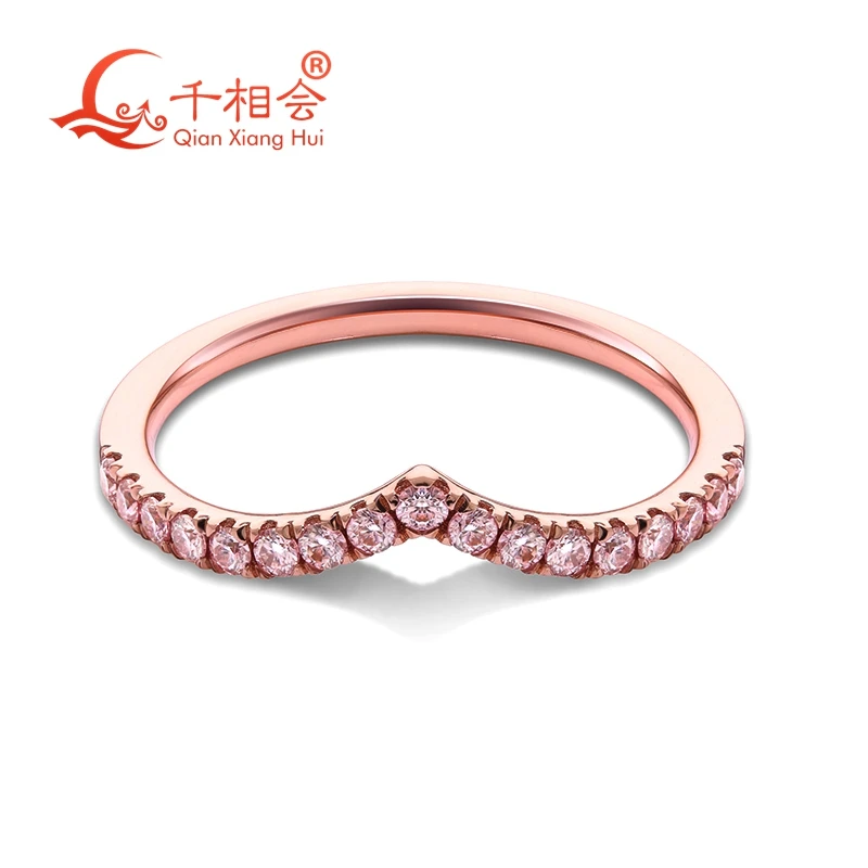 

rose gold / yellow gold plated 1.8mm V Letter Silver S925 pink Melee Moissanite Ring Trendy half Eternity Ring Engagement gift