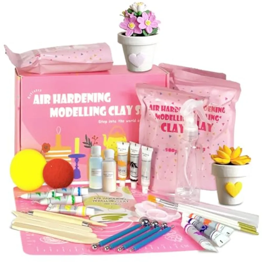 

【Spot goods】Air Dry Clay Tools Kits for Beginners and Artist - Includes Premium ClaySculpting Tools Paint Brushes Palette Gloss