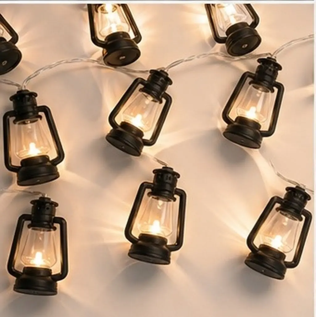 Halloween Retro Lamp String LED Black Lantern String Vintage Miniature Outdoor Garden Light Decor Party Camping