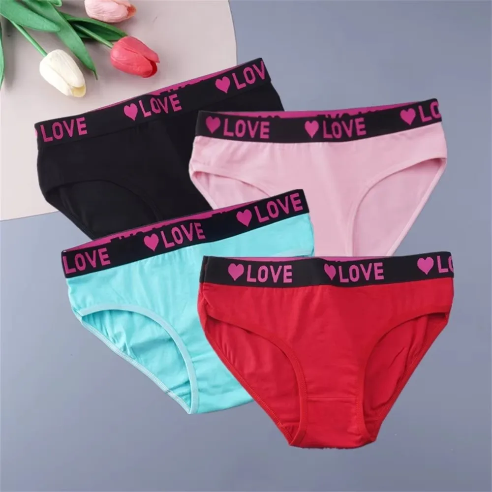 Ultra Thin Women's Underwear Mid-waist Underwear Triangle Pants Lingerie Patchwork Heart Letter Briefs Special Occasions