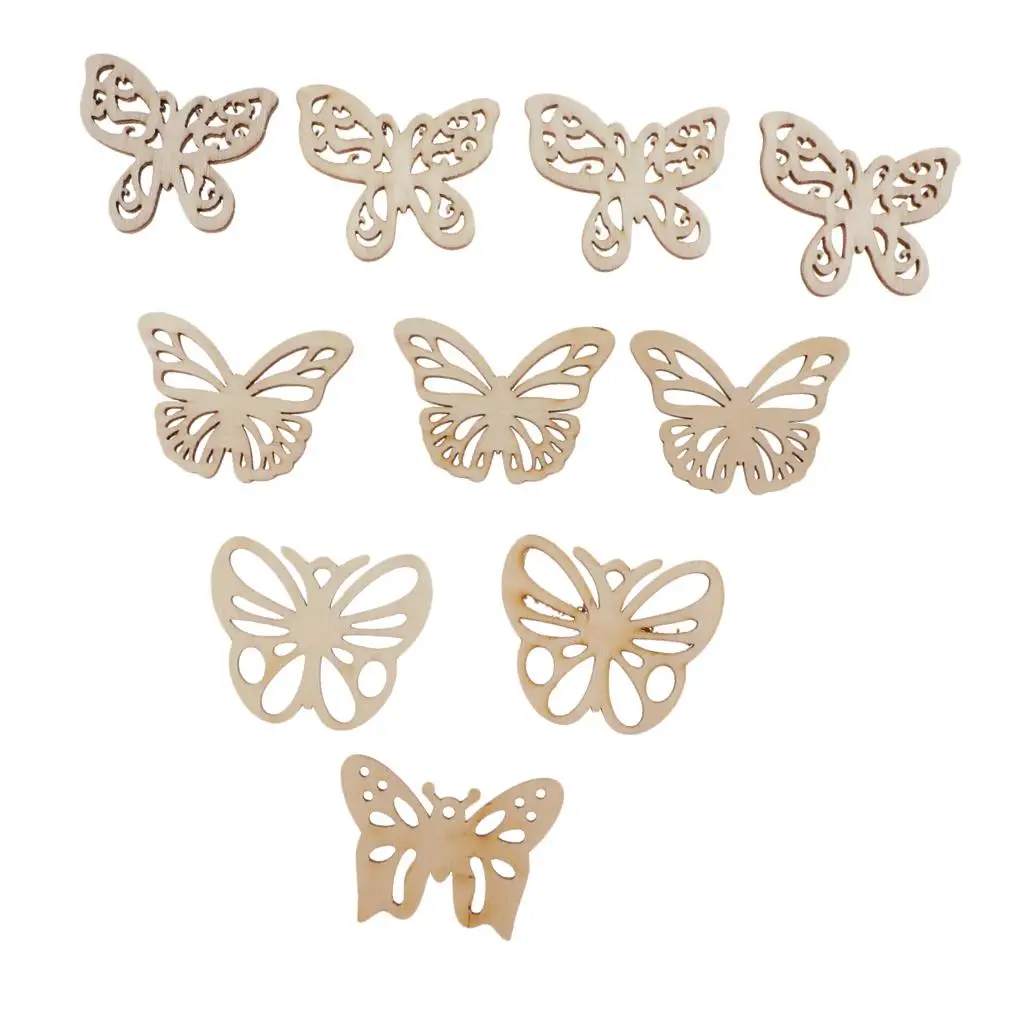 3x10 Pieces Butterfly Shape Hollow Wooden Pieces Embellishments Crafts