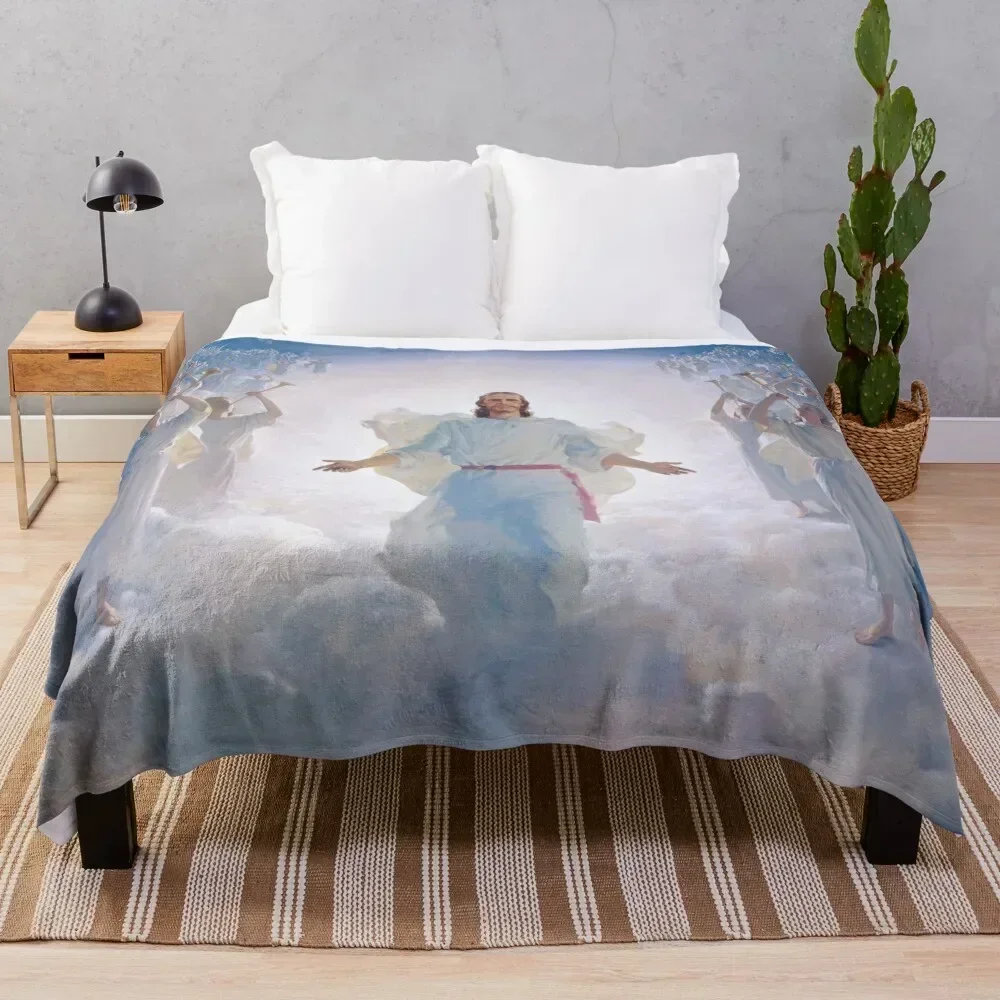 

Jesus Christ In Heaven With Angels Christian Catholic Throw Blanket Flannel Fleece Soft Warm Throw Blanket