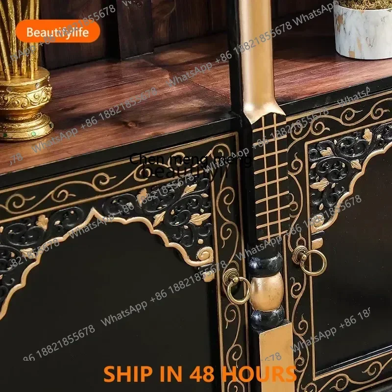 

Solid wood bogu frame Thai partition cabinet retro bookcase tea room tea set storage rackHY FH H