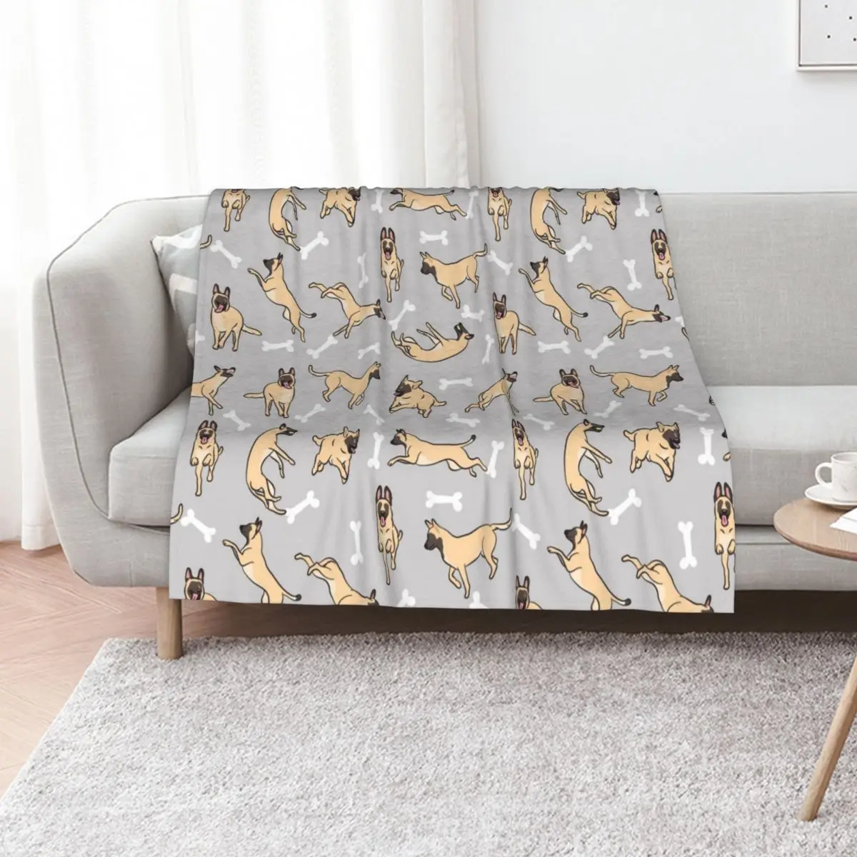 Playing Cream Belgian Malinois - Gray Background Throw Blanket Bed Thin Summer Beddings Large Cute bed plaid Blankets