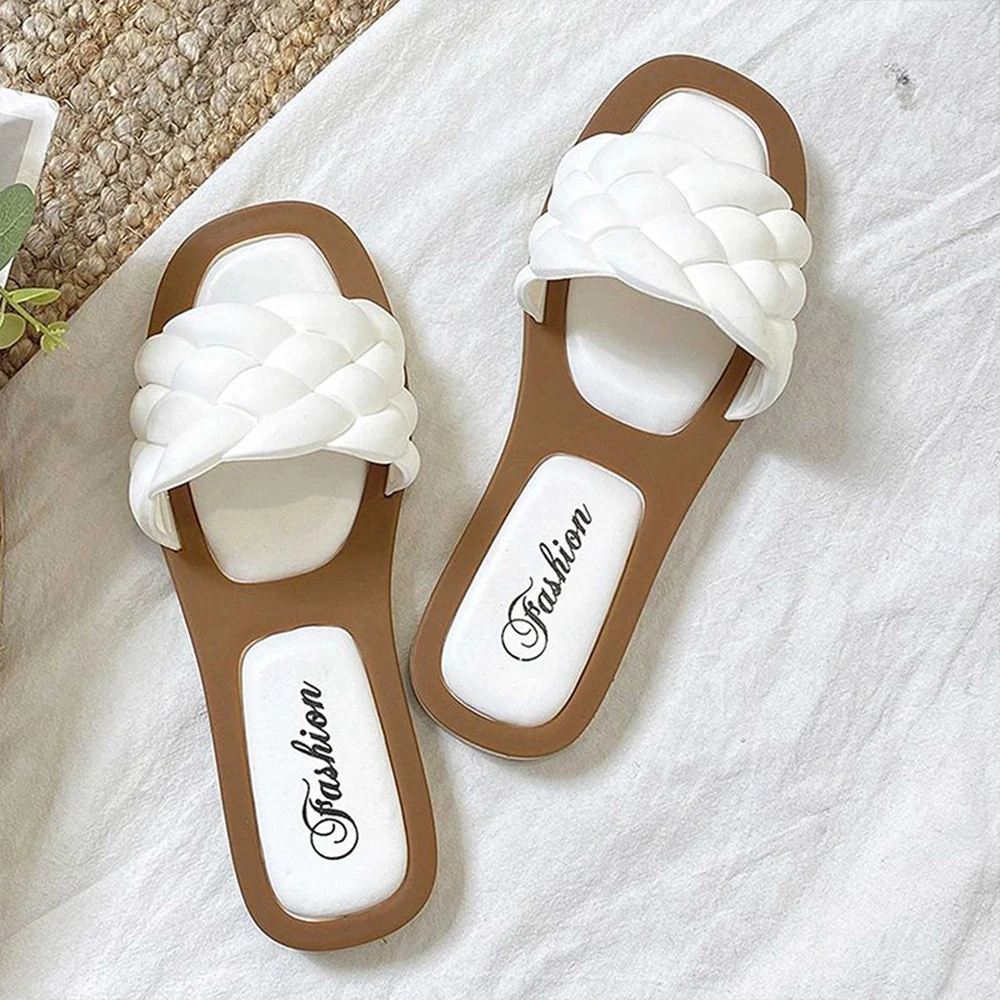 Sandals 2023 Women Open Toe Sandals Walking Solid Color Women Shoes Woven Beach Female Slippers Holiday Slipper Chaussure Femme