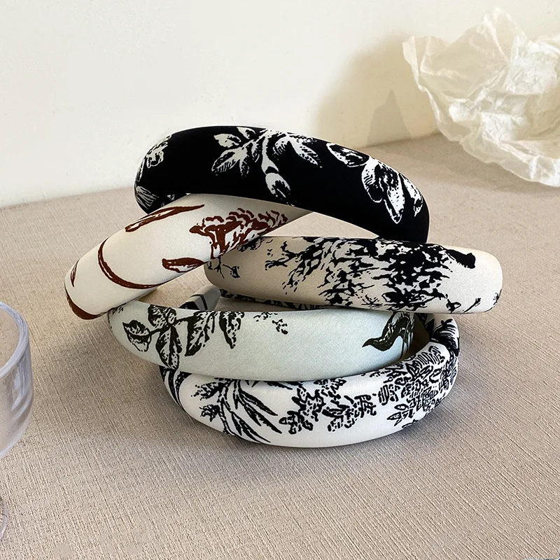 

New Retro Ink Painting Fabric Hair Bands Women's High Cranial Top Sponge Hair Bundle Fashion Temperament Hair Accessories