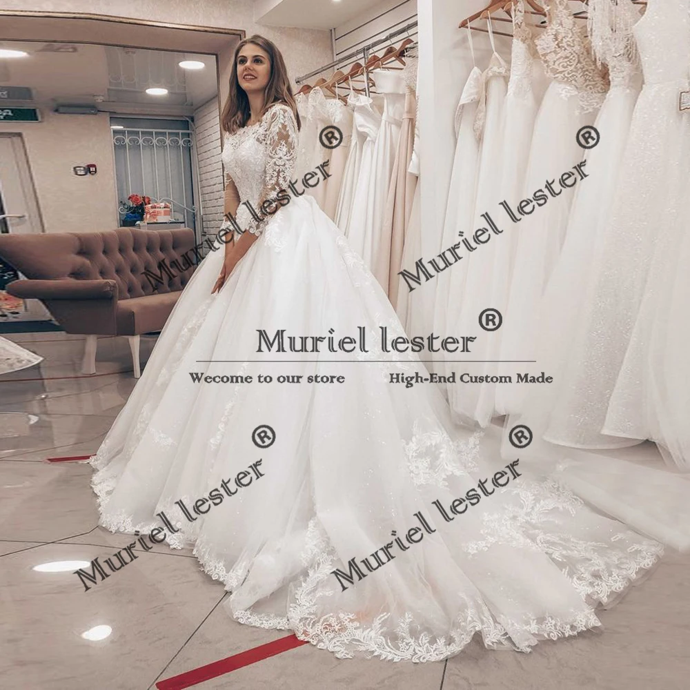 فساتين زفاف رومانسية للأميرة الكرة للعروس بأكمام طويلة مزينة بالدانتيل فساتين زفاف مخصصة للنساء فستان الزواج