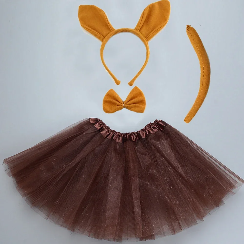 Christmas Halloween Animal Costume Tutu Set Kangaroo Ears Headband Tail Bowtie Cosplay Dress Up Carnival Party Favor