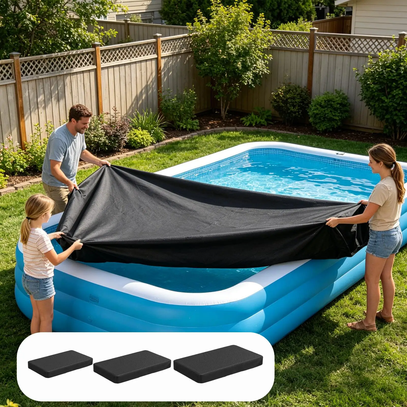 Rectangular Pool Cover Waterproof Dustproof Protector Inflatable Pool Cover For Outdoor Backyard Garden Winter Home Summer