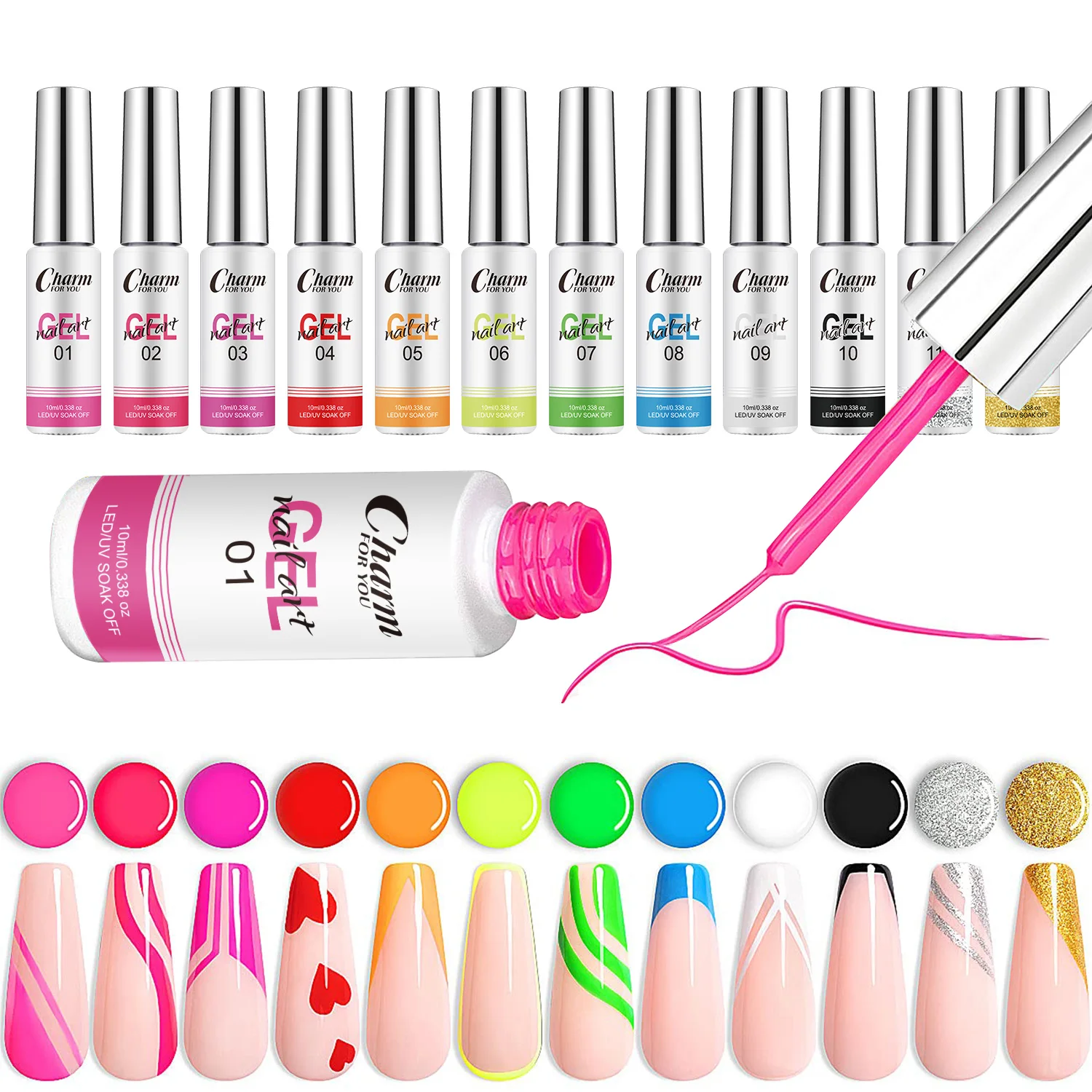 Nail Art Liner Gel, UV-Gel politur einweichen, dünner Pinsel applikator für detaillierte Kunstwerke, langlebiger Nagellack in Salon qualität
