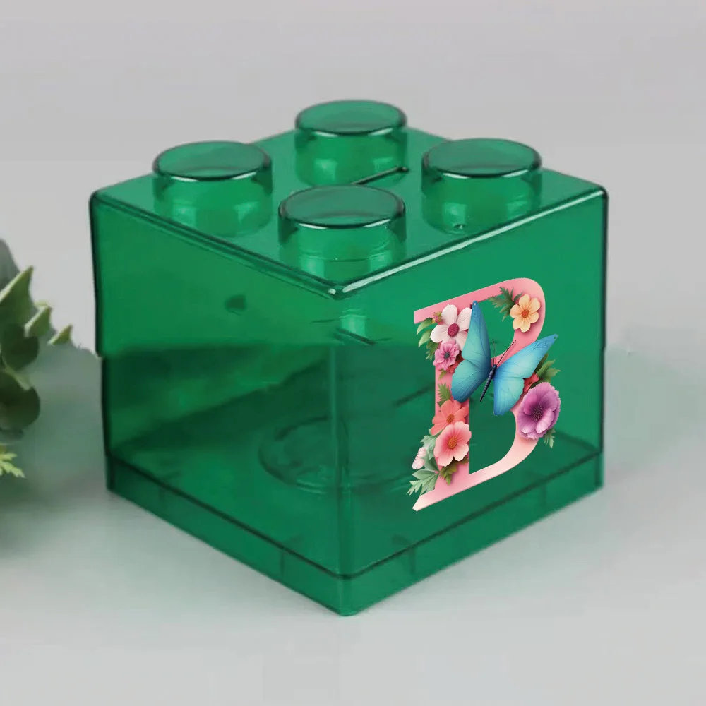 Stackable Building Block Money Saving Box Home Decor Holiday Gift Portable Money Jar Coin Storage Box Gradient Letter Pattern