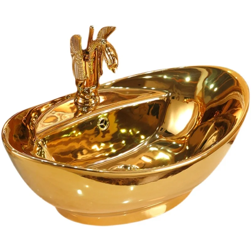 

Yuanbao Gold Platform Pot Ceramic Bathroom Basin Wash Basin Modern Vintage Wash Basin