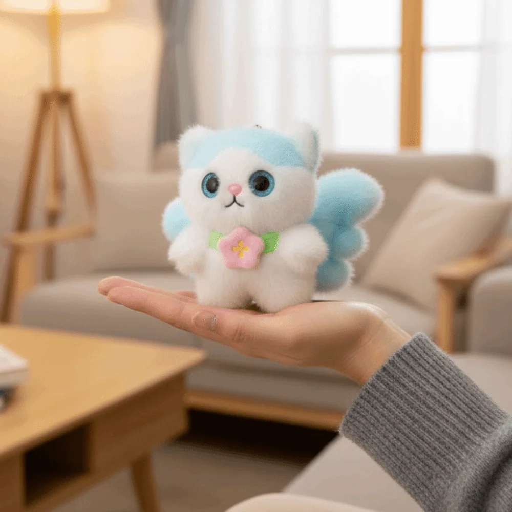 Cute Funny Soft Fluffy Cat Keychain Exquisite Design Mini Size Cat Keyring Cartoon Animal Kawaii Kitten Keychain Room Decor