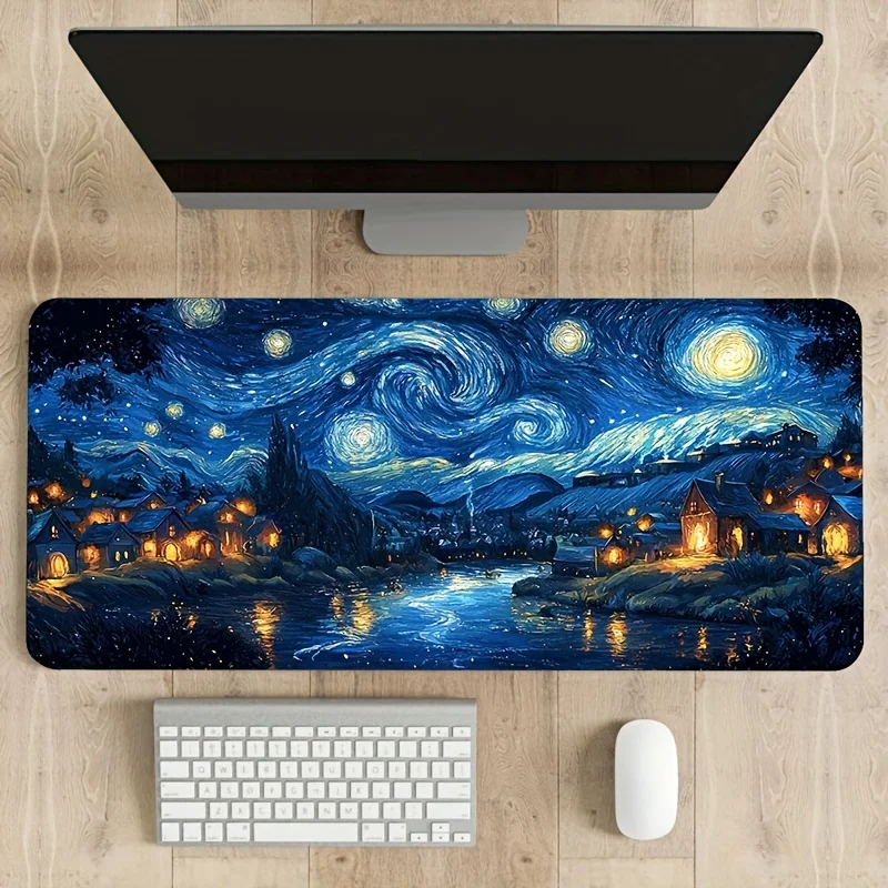 Large Starry Night Mouse Pad 900x400x3MM Gaming Mouse mat Non-Slip Rubber Base Artistic Desk Mat for Gamers and office work