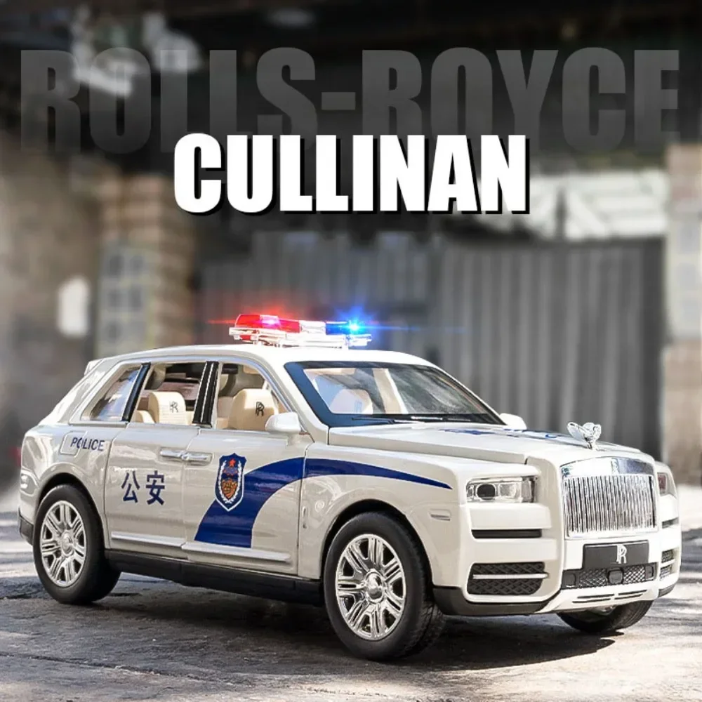 

Модель автомобиля 1/24 Rolls Royce Cullinan, игрушки из сплава, литая полицейская модель автомобиля, со звуком, с открывающимися 6 дверями, игрушка с резиновыми шинами, подарок для детей