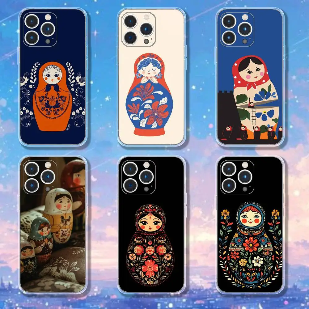 

Russian Art Matryoshka Phone Case For iPhone 17,16,15,14,13,12,11 Pro,Max,Plus,X,XS,XR,SE4,E Mini Transparent Soft Cover
