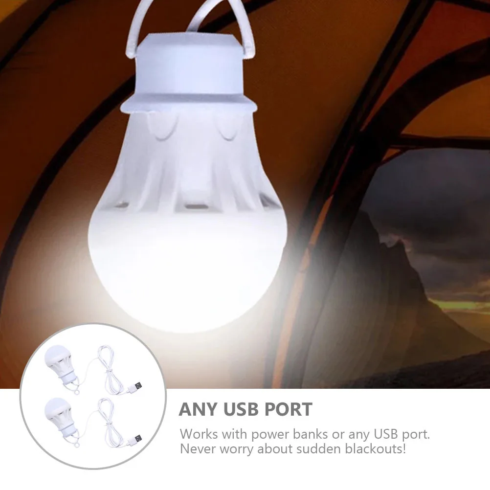 

2Pcs USB LED Bulb Outdoor Camping Light Portable Lamp for Night Market Bbq Outdoor Lamp Night Market Lights Tent Camping Light
