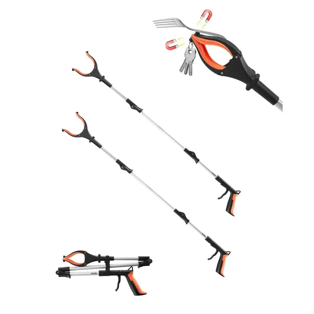 

Extra Long 43 Inch Foldable Reacher Grabber Tool with Rotating Jaw Magnet and LED Light for Easy Pickup Suitable for seniors