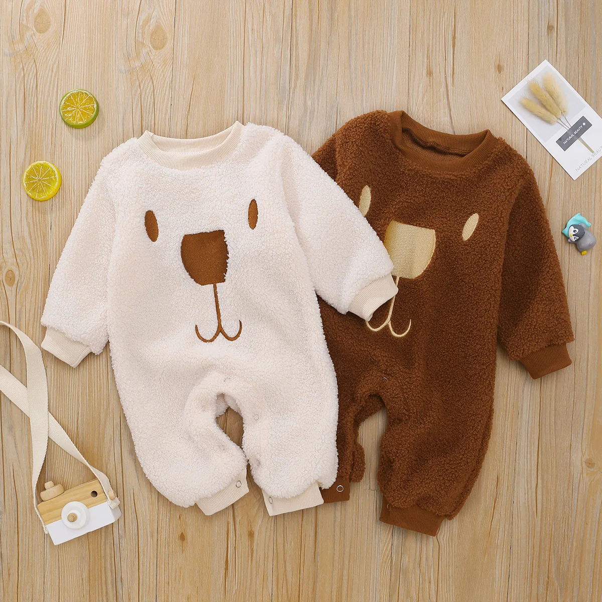 Nette Plüsch Herbst Winter Baby Strampler Langarm Säuglings Kleidung Kleinkind All-in-One Outfit Baby Kleidung