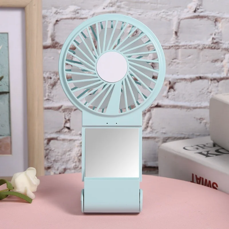 

Portable Handheld Mini Fan With Colorful Light Makeup Mirror USB Charging