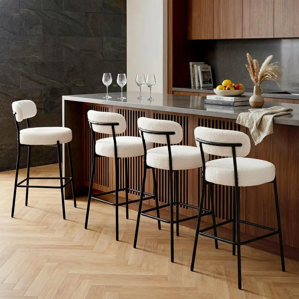 

Stools Set of 4, 27 Boucle Counter Height Bar Stools with Back, Modern holstered Counter Stools for Kitchen Island, Bar, Cafe