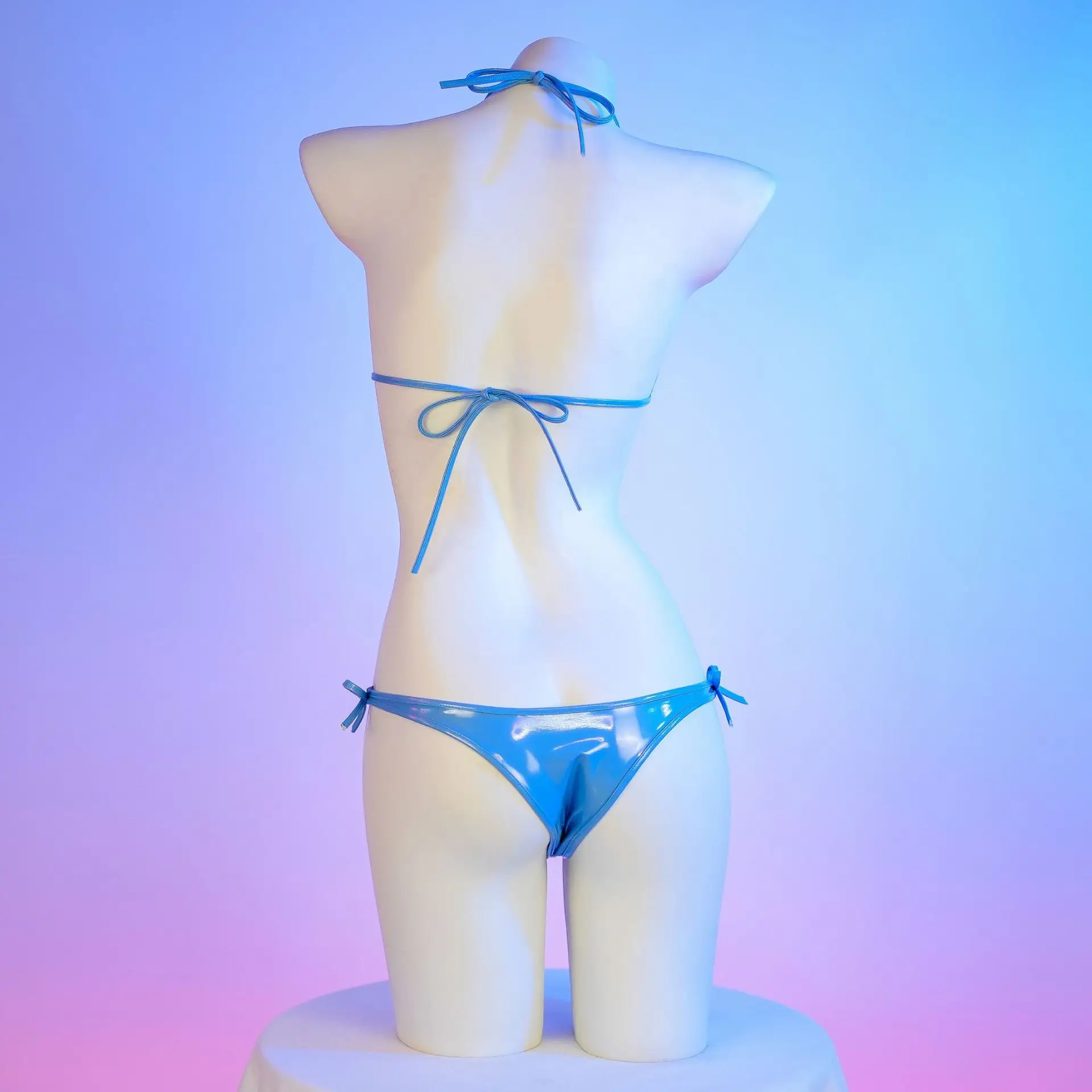 Anime Cosplay Costume Women Sexy Leather Two Piece Bikini Set Cute Kawaii Shark Swimsuit Bra Underwear