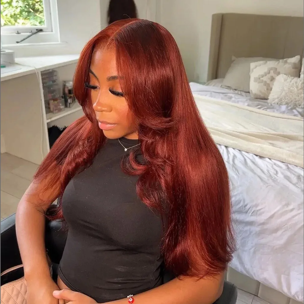40 inch Reddish Brown HD Lace Front Human Hair Wig PrePlucked 13x4