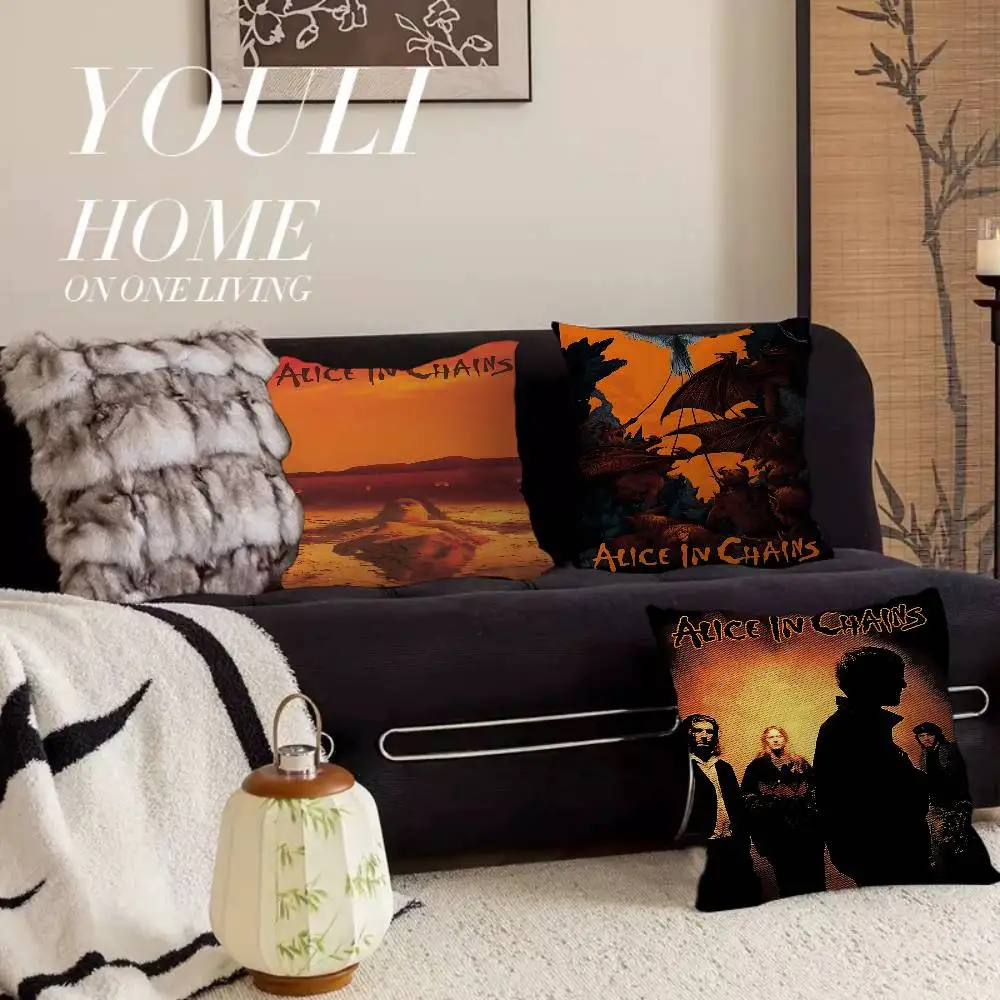 A-Alice in Chains Band  Cushion Cover Car Throw Pillow Case For Sofa Car Christmas Gift 40x40cm 45x45cm