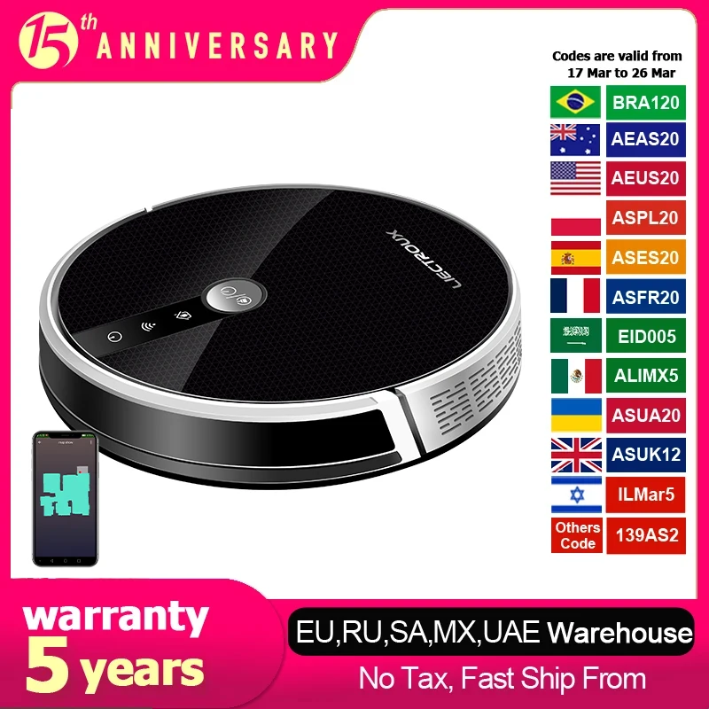 (프로모션 코드:AETH15)로봇 청소기 LIECTROUX C30B, AI 지도 탐색, 슈퍼 스마트 파티션, 메모리 포함, WiFi 앱 및 음성 제어, 6000Pa 강력한 흡입, 스마트 물걸레질, V자형 메인 브러시, 애완동물 털 보호복, 집 바닥 및 카페트 청소, 소독, Alexa 및 Google 어시스턴트와 함께 작동