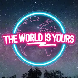 The World Is Yours Neon Sign Carved Planet LED Neon Light Sign for Office Wedding Man Cave Game Room Wall Decor Birthday Gift
