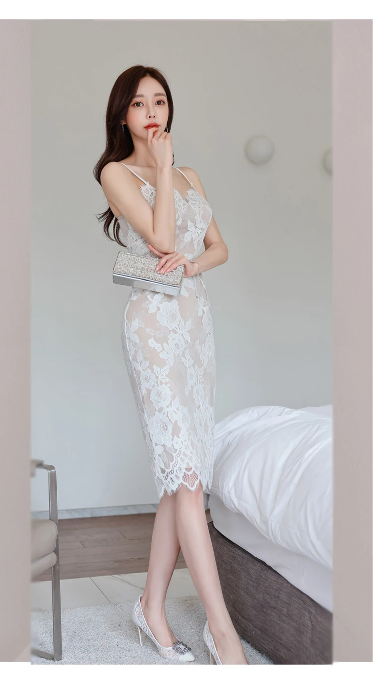 Versão coreana sexy renda camisola vestido para as mulheres verão novo floral bordado cintura alta vestidos finos vestido de festa de luxo