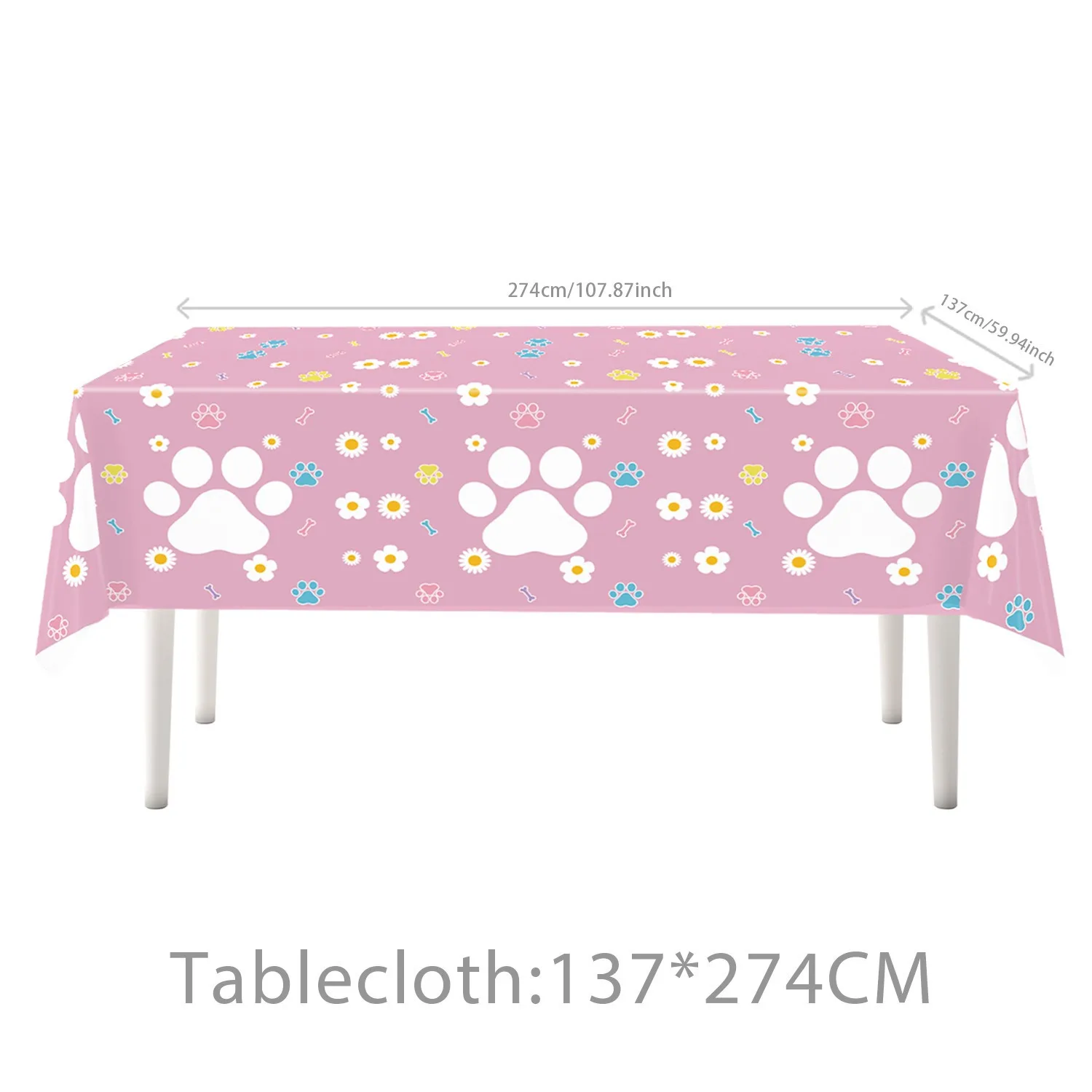 1 pieza de mantel desechable con estampado de huellas de perro, ideal para fiestas, cumpleaños, picnics y para usar en la cocina. Medidas: 137 x 274 cm.