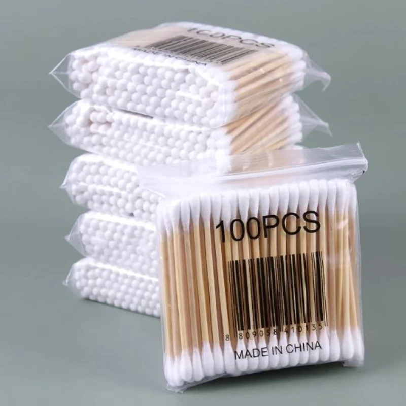 

100 шт./упак. двуглавый ватный тампон для макияжа, чистка ушей, носа, удаление клея для ресниц, одноразовый ватный тампон, инструмент для чистки макияжа