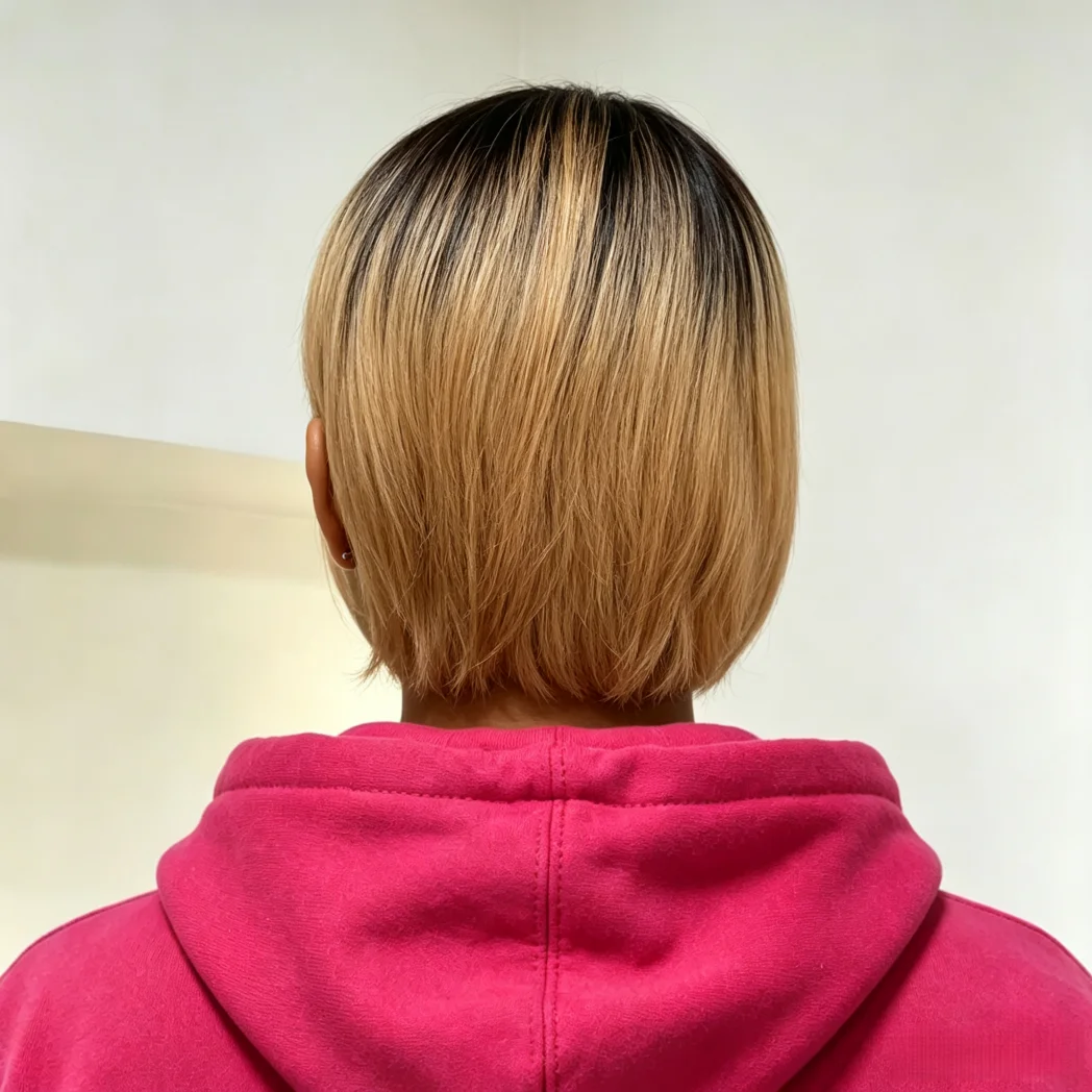 Ombre Black Honey Blonde Short Bob 13x4x1 Lace Front Wig, Human Hair Side Part Straight Bob Lace Wig Natural Daily Styling