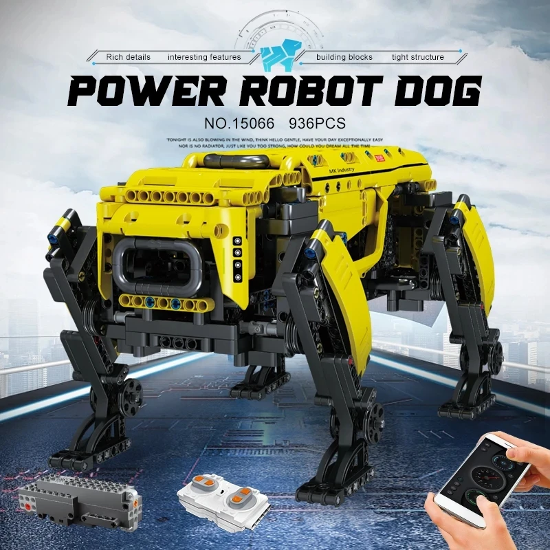 Blocos de construção RC Robot Dog, Brinquedos técnicos do robô, Boston Dynamics, Big Alpha Dog Model, Bricks Gifts, 15066, 936pcs