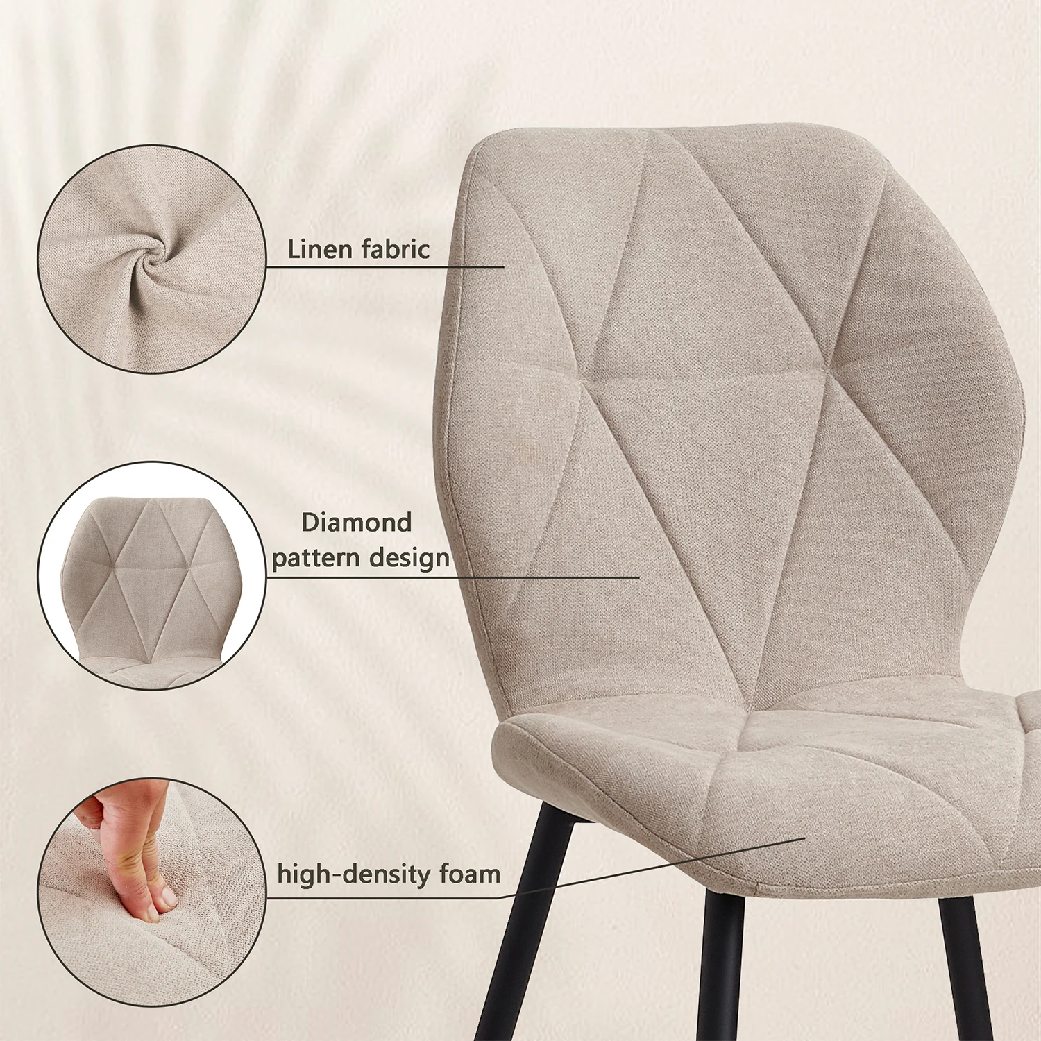 GrandCA HOME Set mit 2/4/6 modernen Esszimmerstühlen, gepolstert, mit Leinenstoff bezogen, minimalistische Bürostühle für Küche und Esszimmer – Detail 4