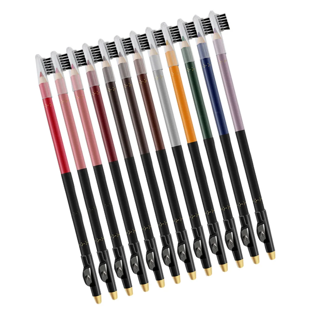 12 قطعة مجموعة تحديد الشفاه المقاومة للماء طويلة الأمد ماكياج العين قلم مزدوج الغرض 12 لون مظهر طبيعي ماتي النهاية #4