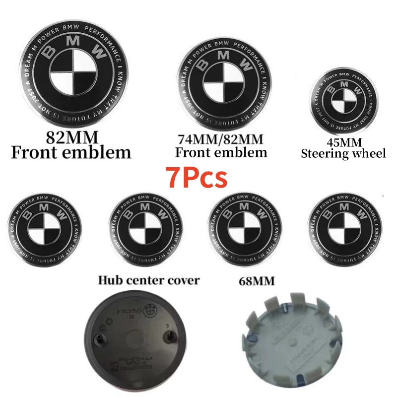 Emblema de 7 piezas para capó delantero de BMW, Logo del 50 ° aniversario de 82mm, insignia trasera de 74mm, tapa de cubo de rueda de 68mm, pegatina