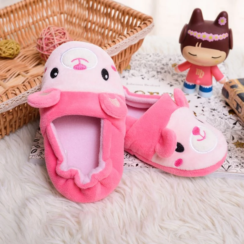 New Fashion Toddler Girls Slippers for Home Indoor Baby Items Loafers Plush Warm Pink Bear Child Little Kid House Footwear Gifts