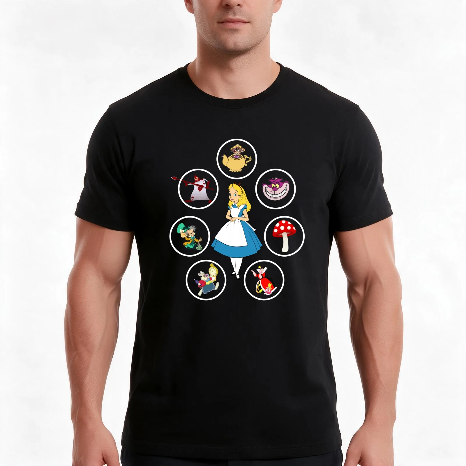 Alice Mad Hatter Queen Rabbit Tea Party Fans Vintage Literary Gifts T-Shirt, Summer Casual Cotton Tee, Oversized Streetwear Tops