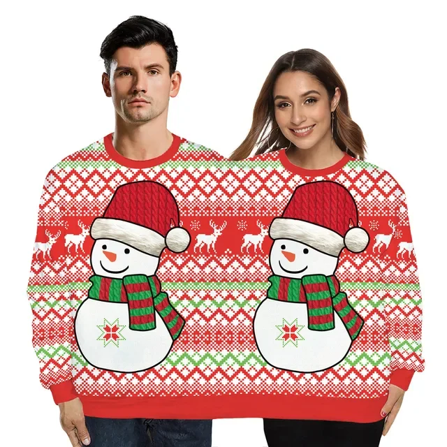 

Two Person Christmas Sweatshirt Men and Women 3D Printed Crewneck Pullover Funny Novelty Streetwear Long Sleeve Couple Clothing